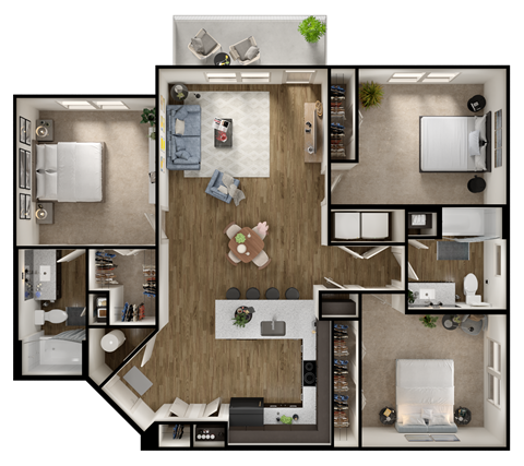 Floor plan for 3 beds, 2 baths, 1320 sqft